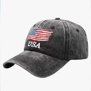 American‎ USA Flag Embroidered Black Baseball Cap Cotton Hat Patriotic         H